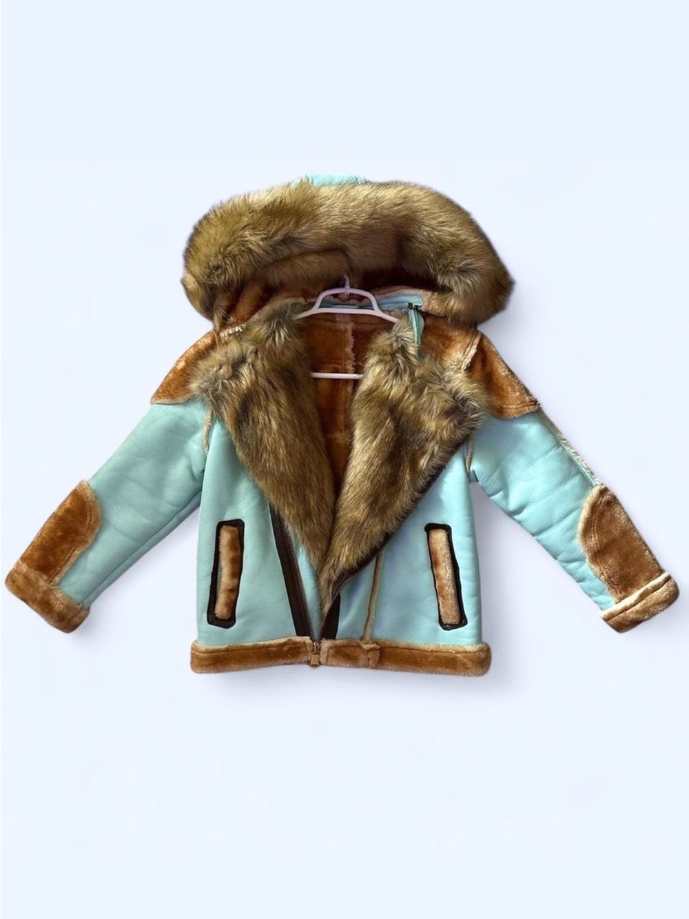 Jordan Craig Kids Aqua Jacket with Brown Faux Fur Trim